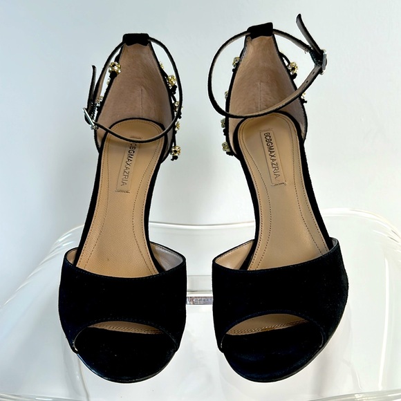BCBGMAXAZRIA Adelinea Suede Black Heels With Crystal Embellishments Size 39 - Picture 3 of 9